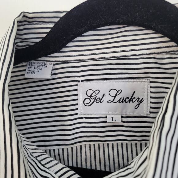 Get Lucky Size L Sequined Dragonfly Striped Button Up Shirt Mature Nature - Picture 4 of 9